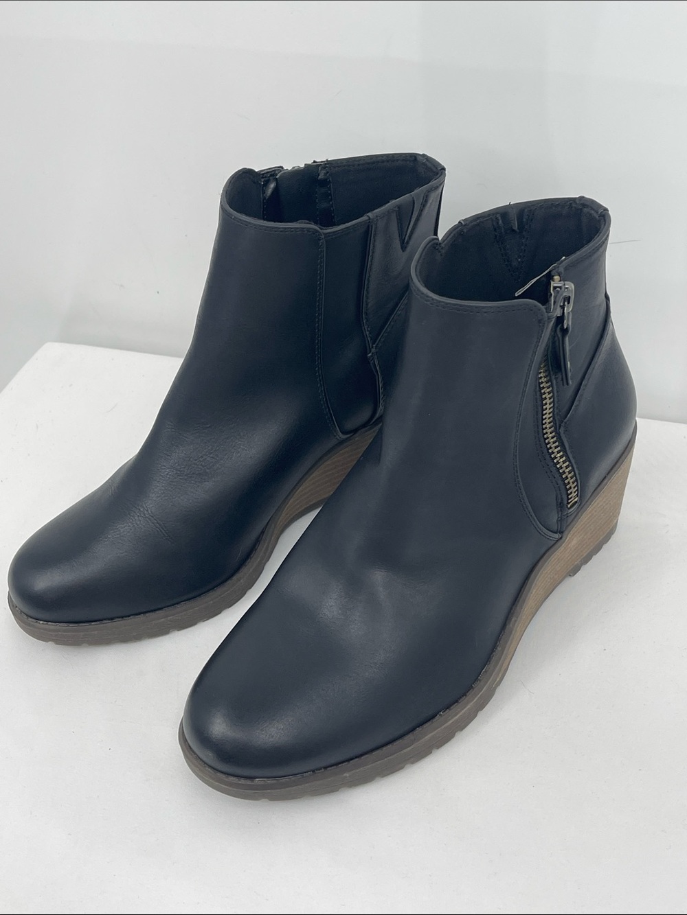 Dr. Scholl's CHLOE Black  Wedge Ankle Booties with Side Zip WOMENS SIZE 8.5M